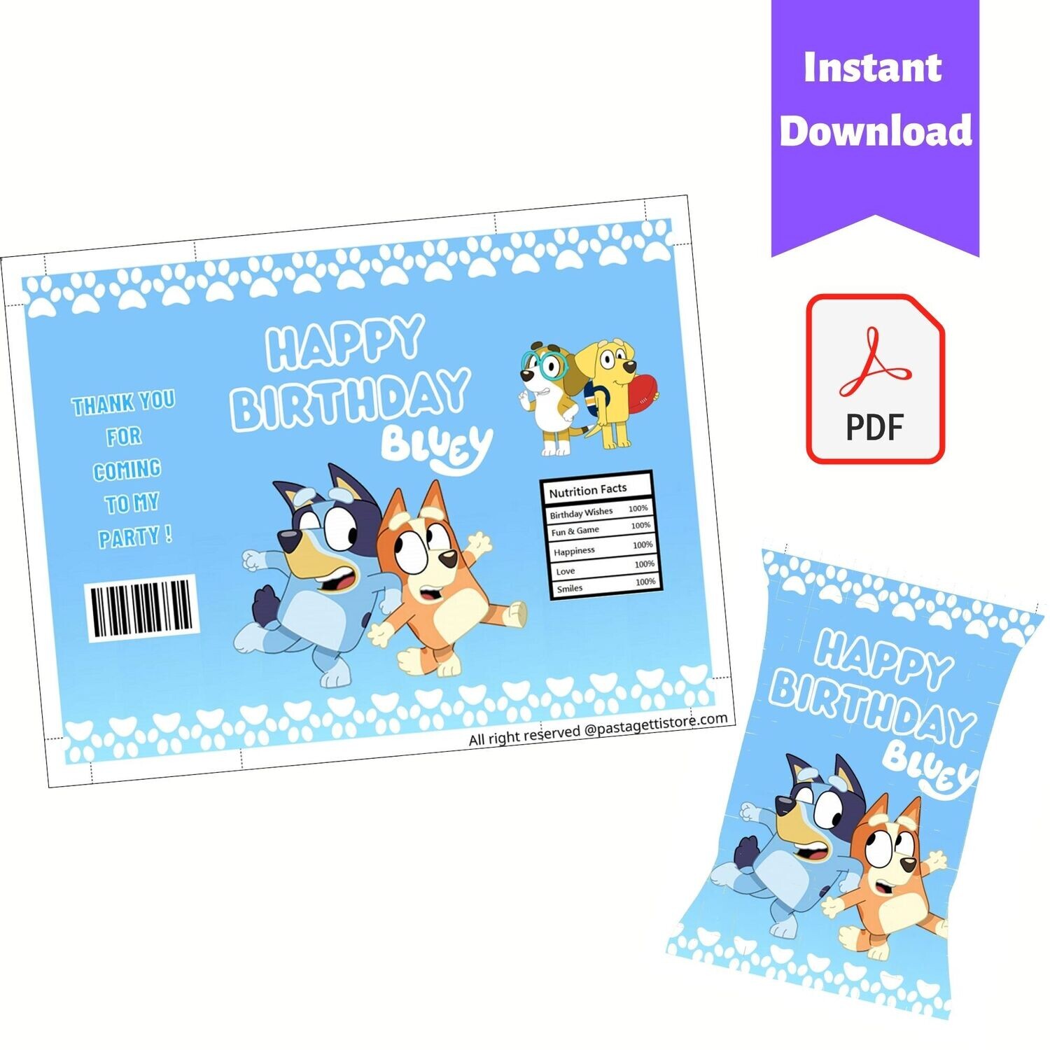 Bluey Birthday Party Chip Bag Wrapper Printable