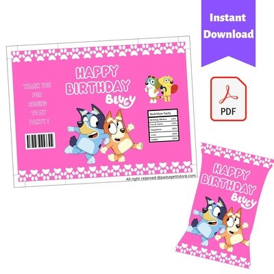 Bluey Girls Party Chip Bag Wrapper Printable