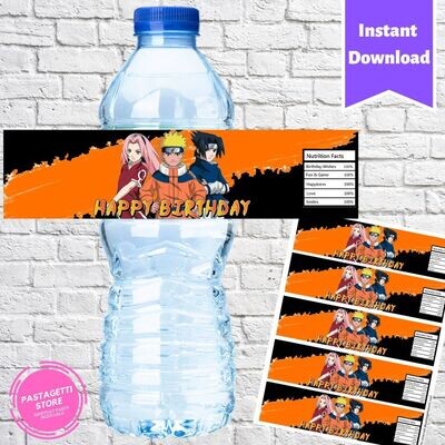 Naruto Birthday Water Bottle Labels