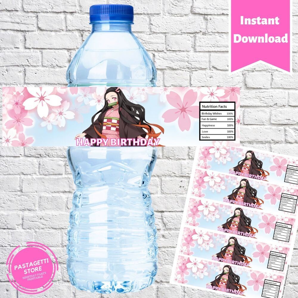 Nezuko Party Water Bottle Labels Printable