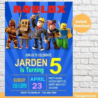 Roblox Birthday Party Invitation template Printable