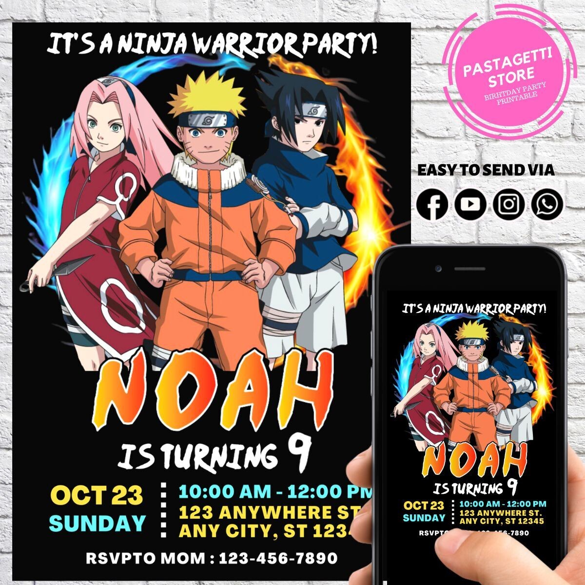 Custom Naruto Anime Birthday Invitation