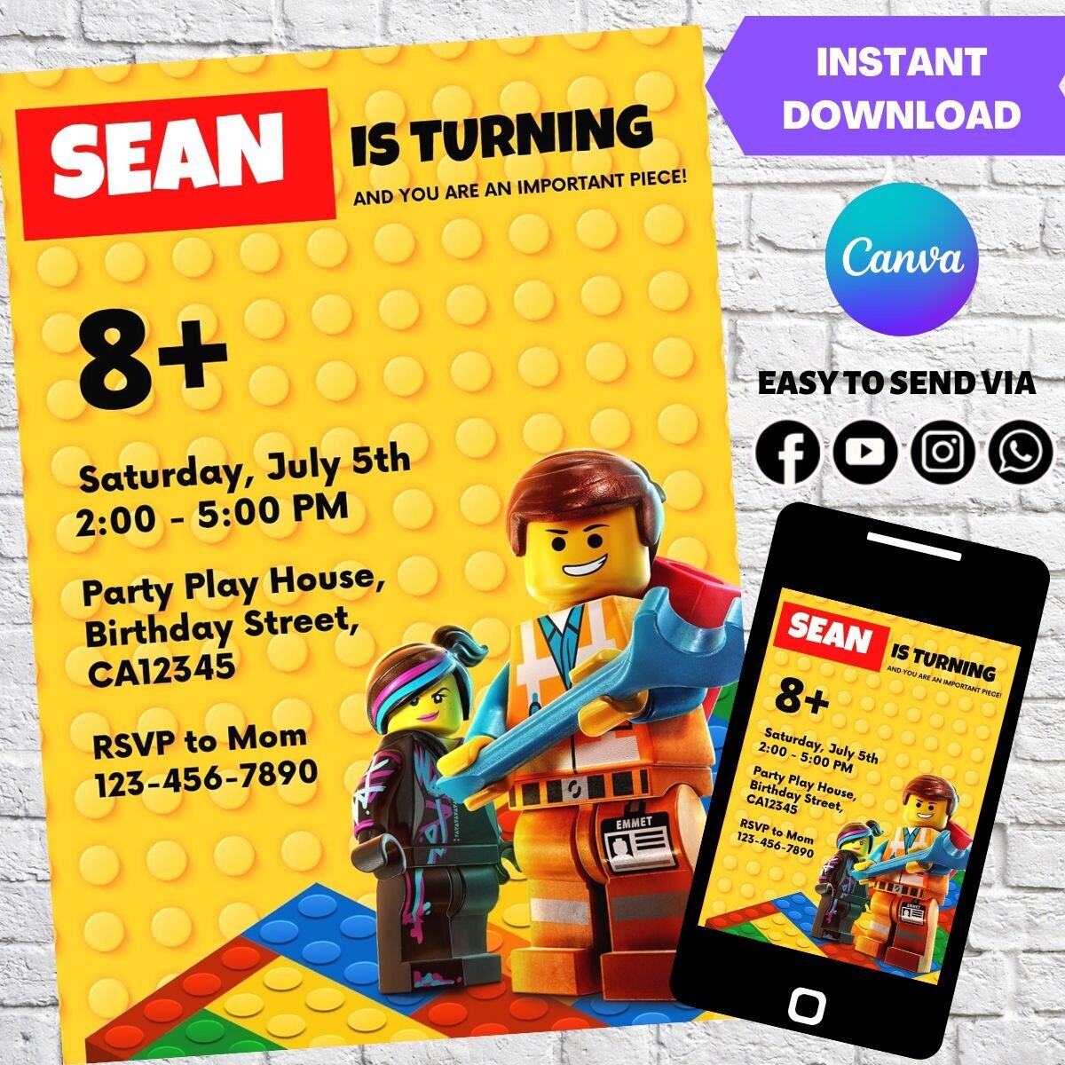 Lego Movie Digital Birthday Invitation