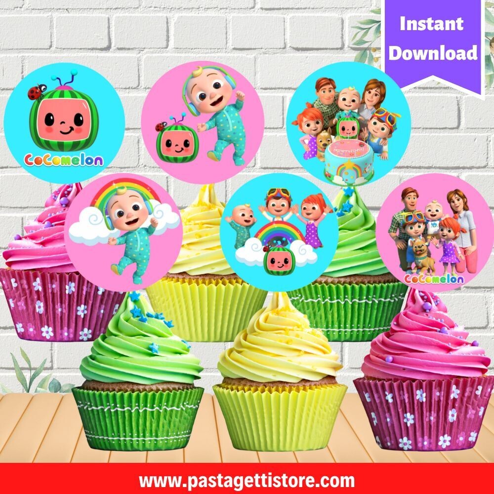 Cocomelon Party Cupcake Toppers Printable 24pcs
