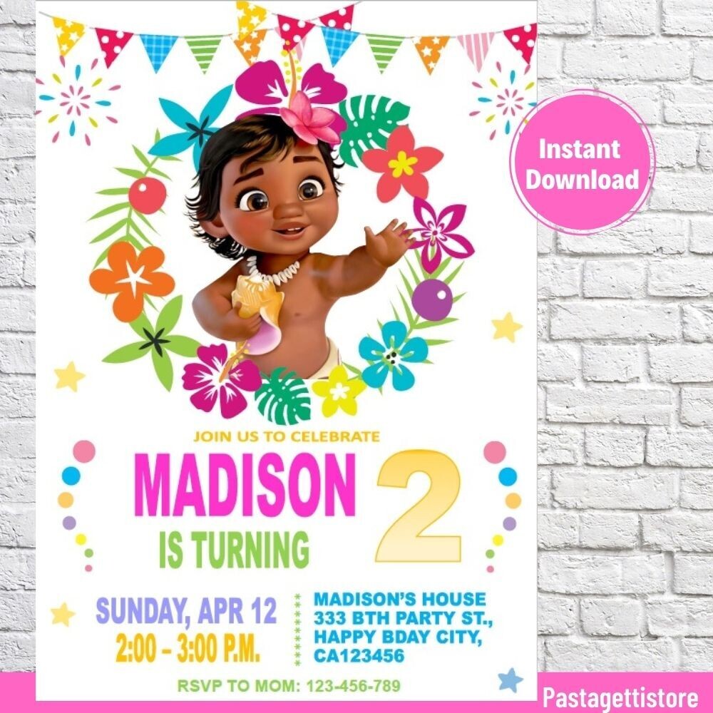 Moana Baby Birthday Invitation Template