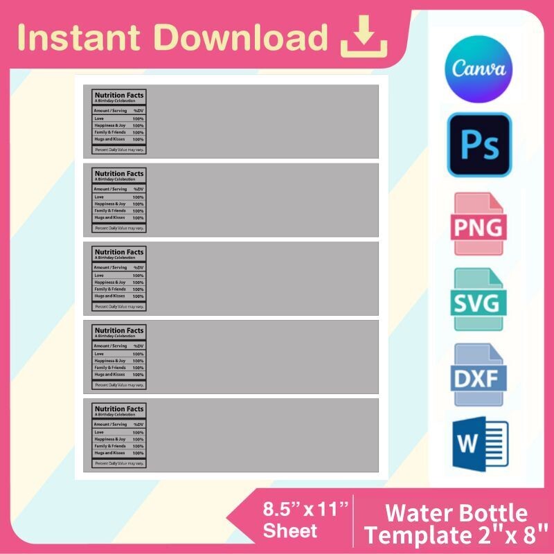Water Bottle Labels Template with NF