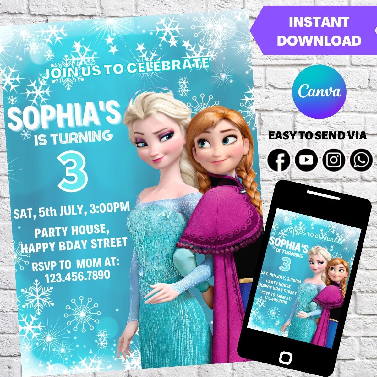 Disney Frozen Birthday Invitation Digital