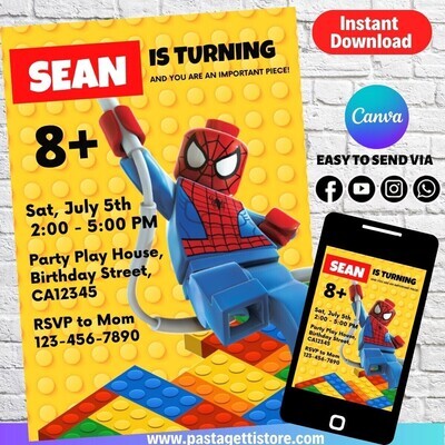 Lego Spiderman Birthday Invitation Template