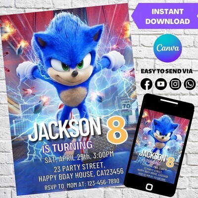Sonic The Hedgehog Birthday Party Invitation