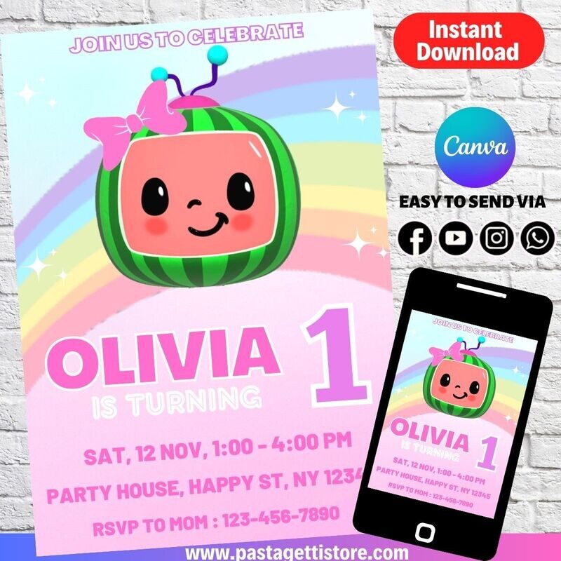 Cocomelon Party Invitation Template Printable