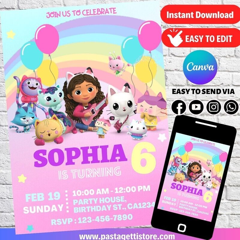 Gabby&#39;s Dollhouse Birthday Invitation Template
