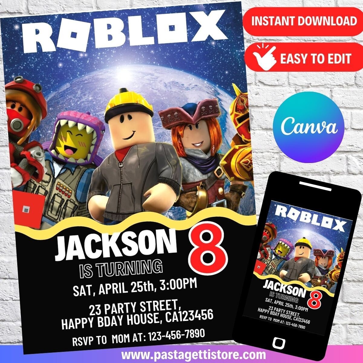 Free Printable Roblox Birthday Invitation Template - Invitation