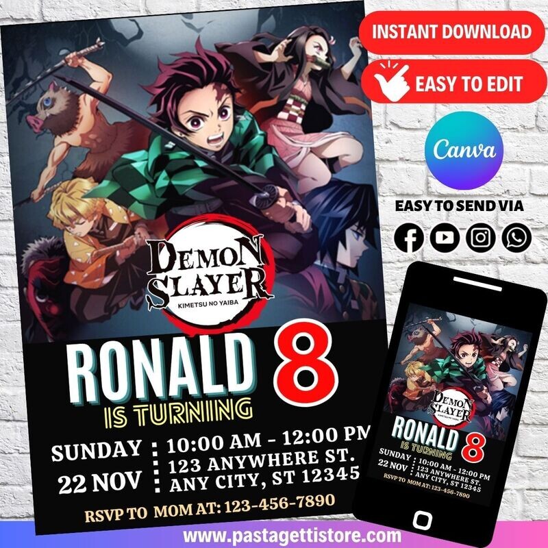 Demon Slayer Birthday Digital Invitation