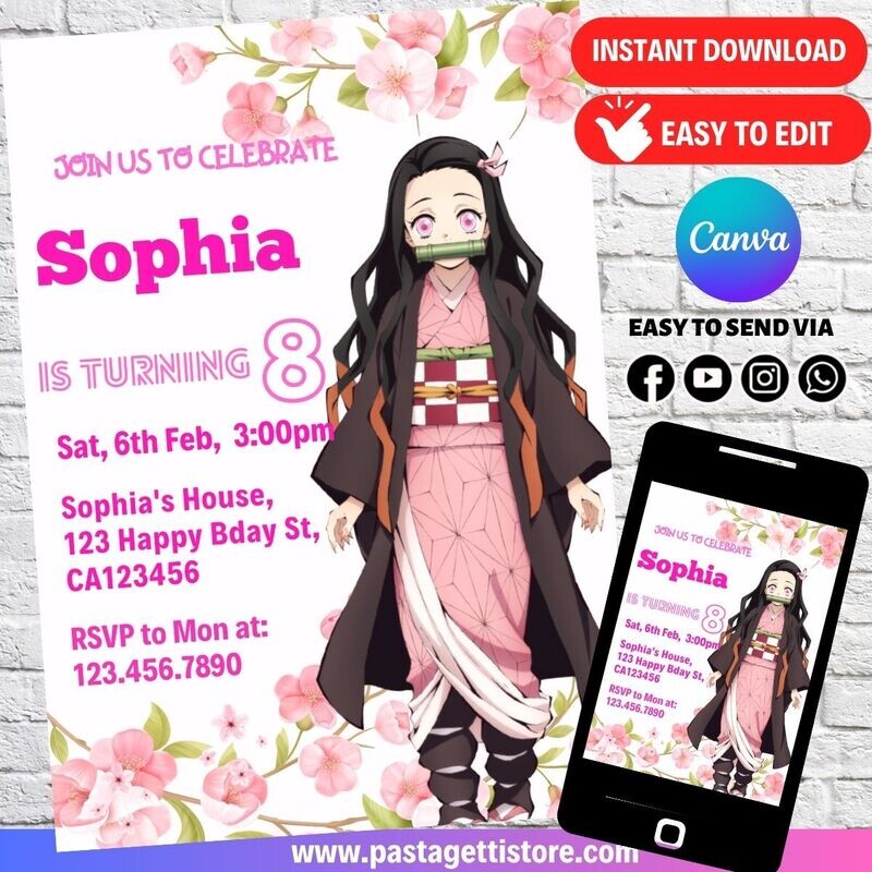 Nezuko Birthday Invitation Template