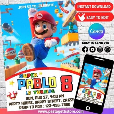 Super Mario Birthday Party Invitation Template