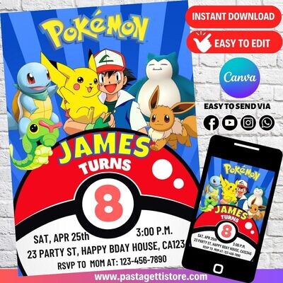 Pokemon Go Pikachu Birthday Party Invitation Template