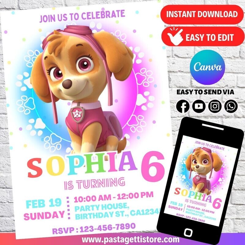 Skye Paw Patrol Birthday Invitation Template