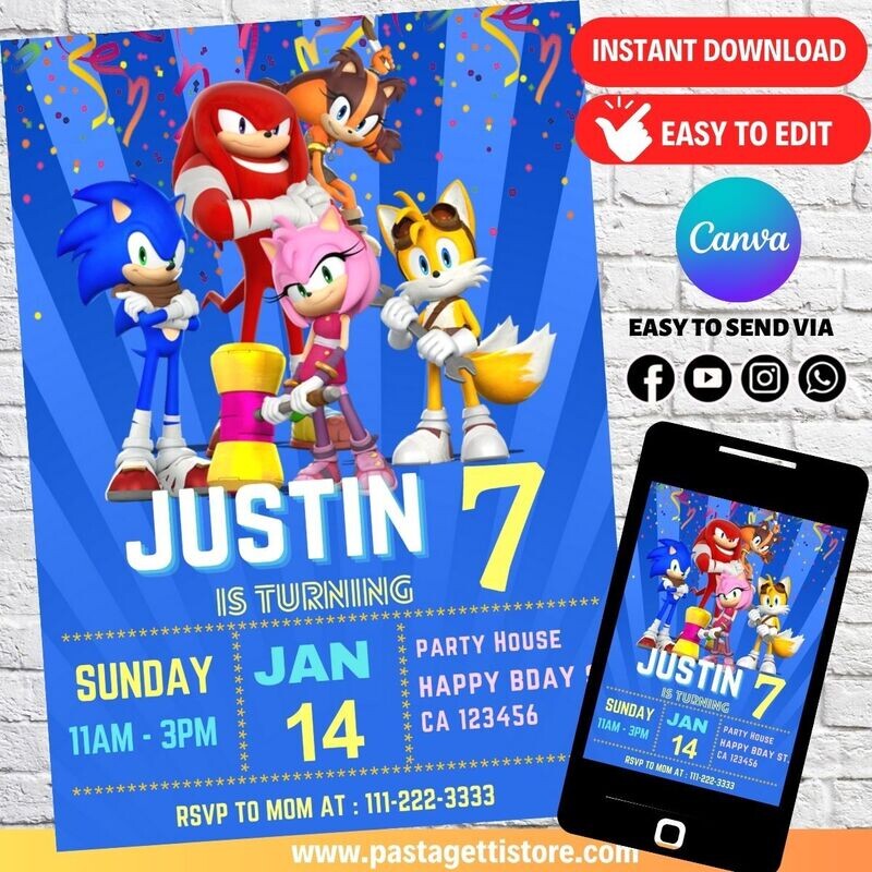 Sonic the Hedgehog Party Invitation Template