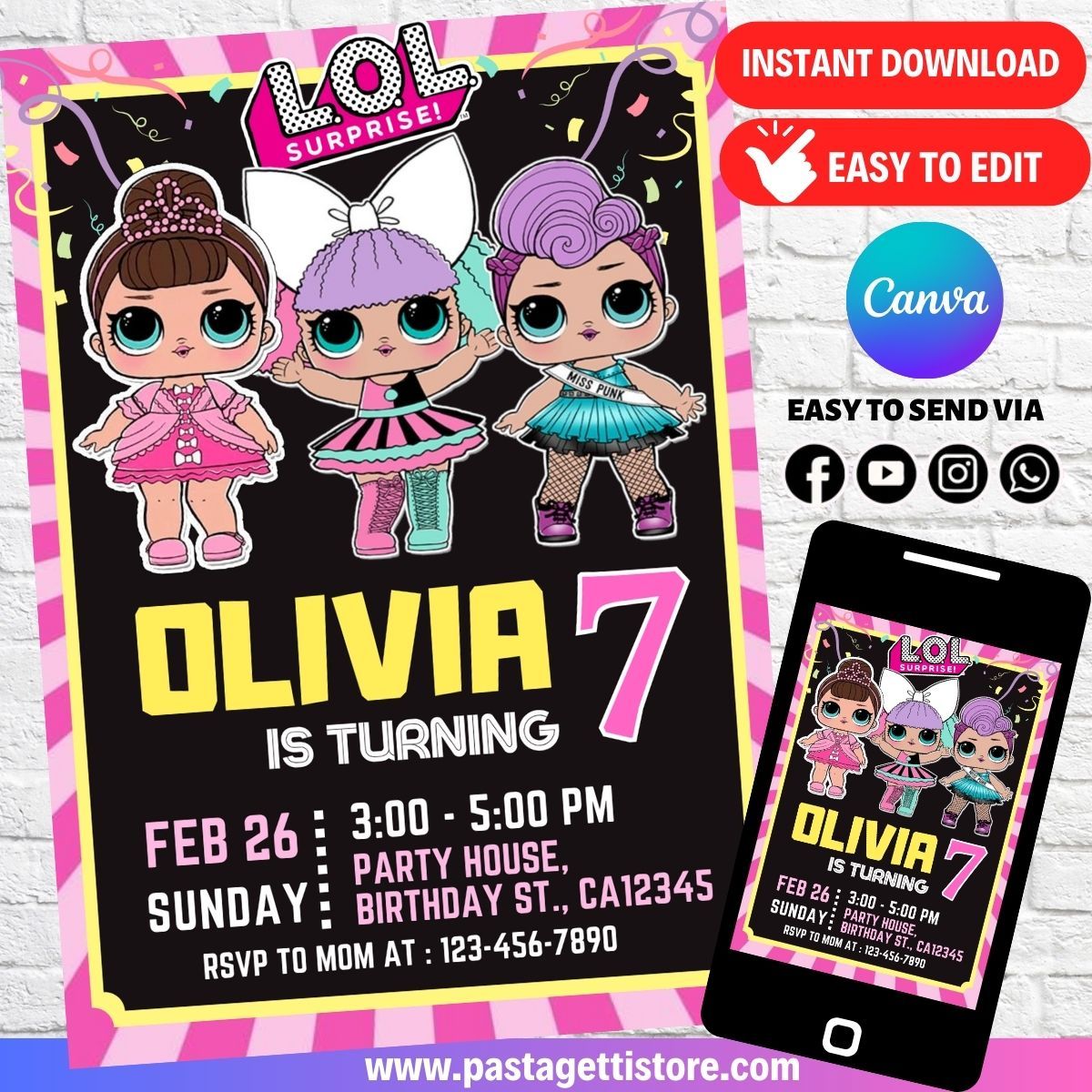 LOL Surprise Dolls Birthday Party Invitation