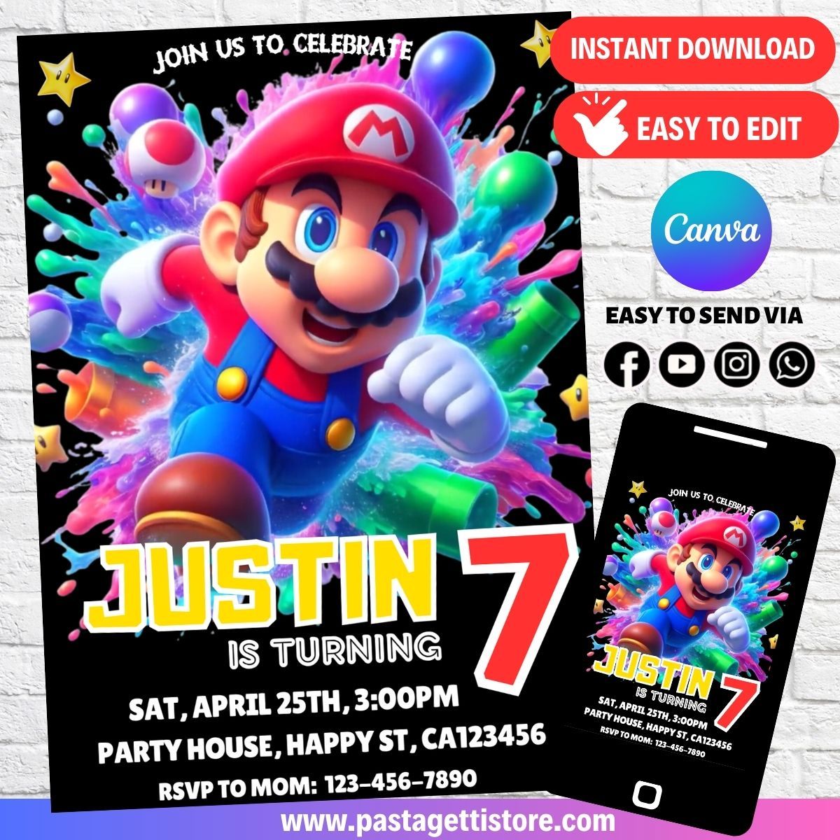 Super Mario Birthday Invitation Template Canva