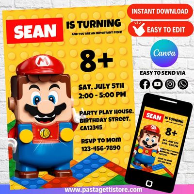 Lego Super Mario Birthday Invitation Template