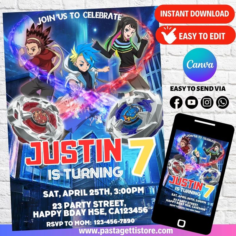 Beyblade Burst X Birthday Invitation