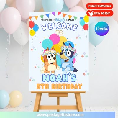 Bluey Birthday Welcome Sign Printable Template