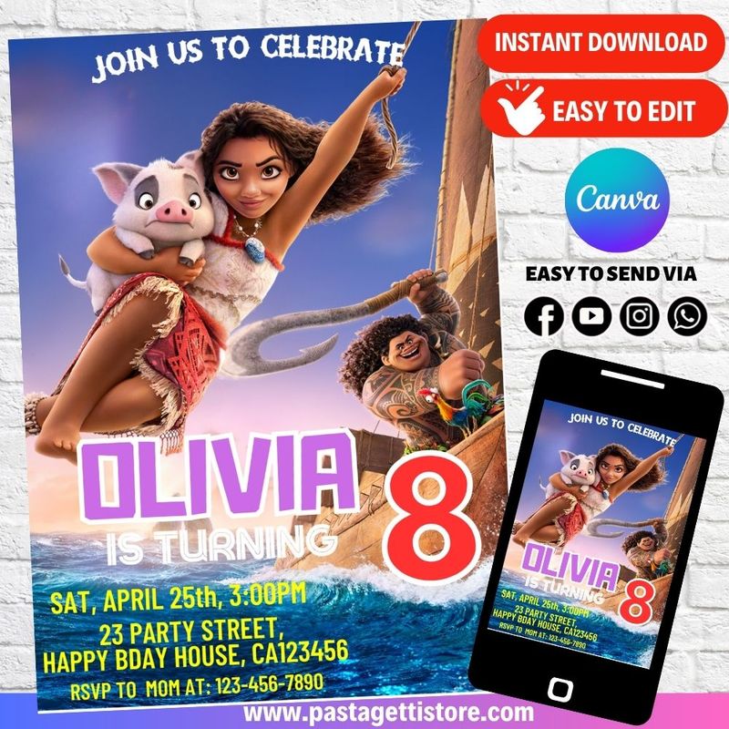 Moana 2 Birthday Invitation Template