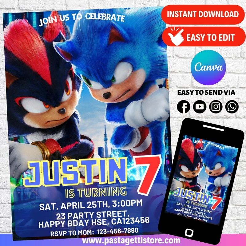 Sonic the Hedgehog 3 Birthday Invitation
