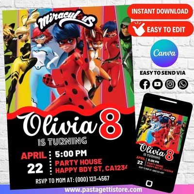 Miraculous Ladybug Birthday Invitation Template
