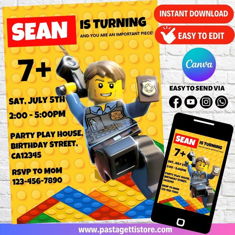 Lego City Birthday Invitation Template