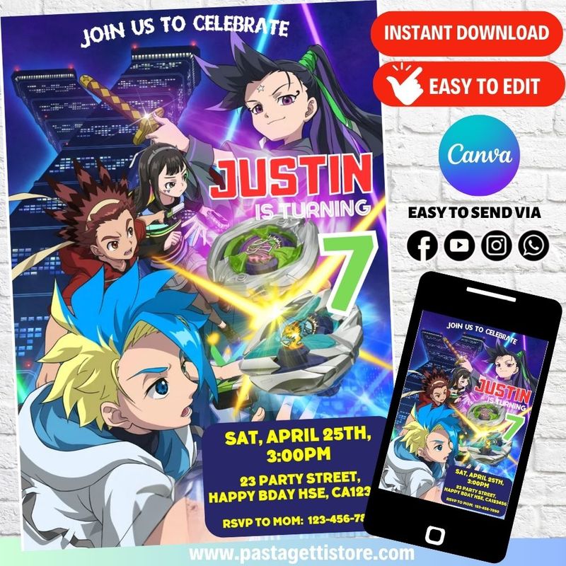 Beyblade Burst Invitation Template Printable Editable