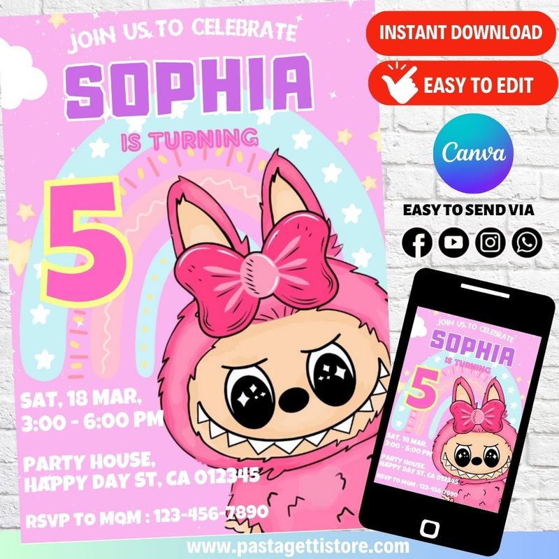 Labubu Birthday Invitation Template