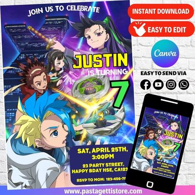Beyblade Burst Invitation Template Printable Editable