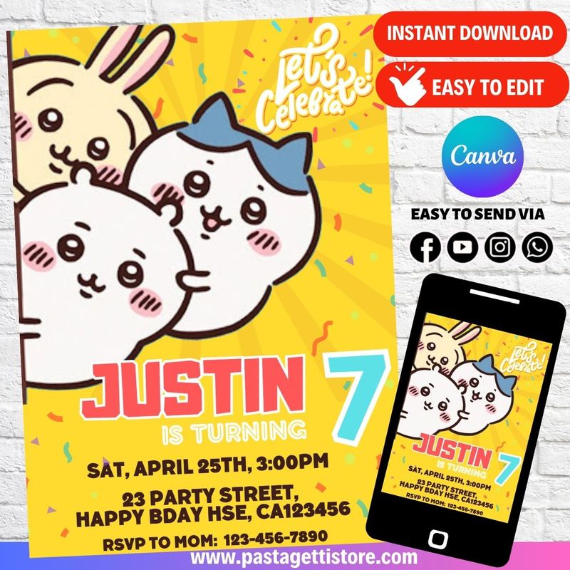 Chiikawa Birthday Invitation Template