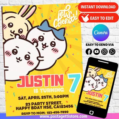 Chiikawa Birthday Invitation Template