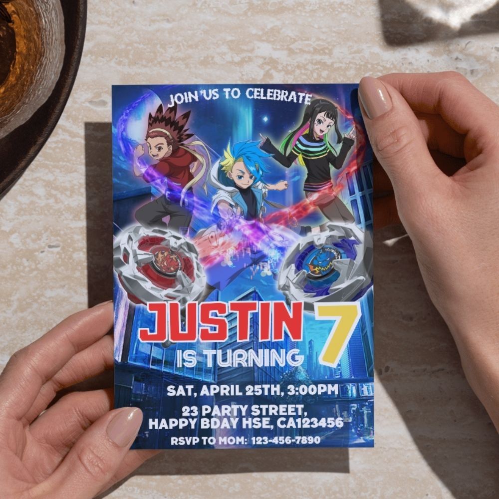 Beyblade Burst X Birthday Invitation