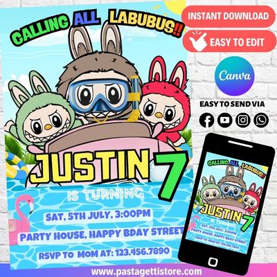 Labubu Pool Party Birthday Invitation