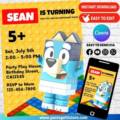 Lego Bluey Birthday Invitation Template