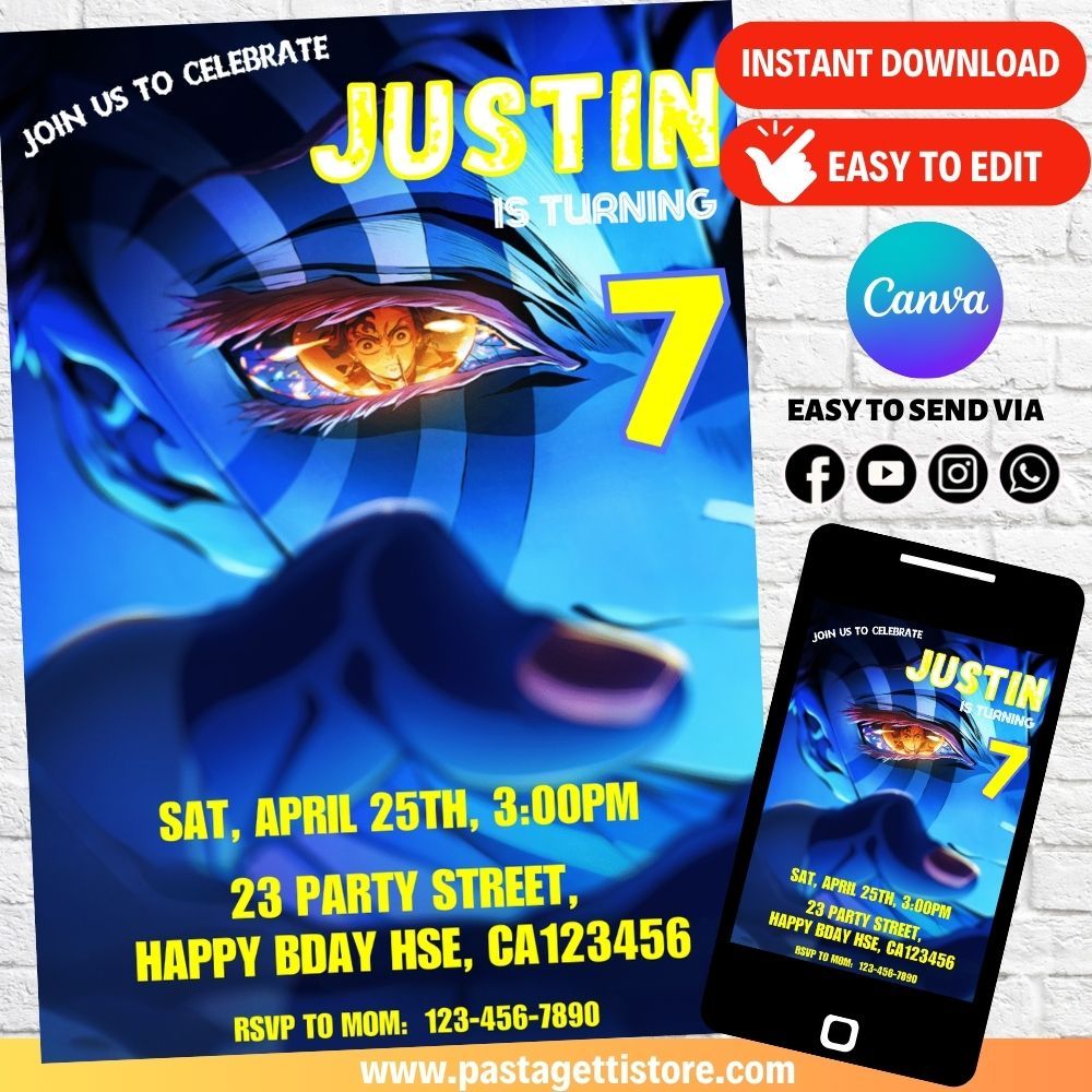 Demon Slayer Birthday Invitation Template