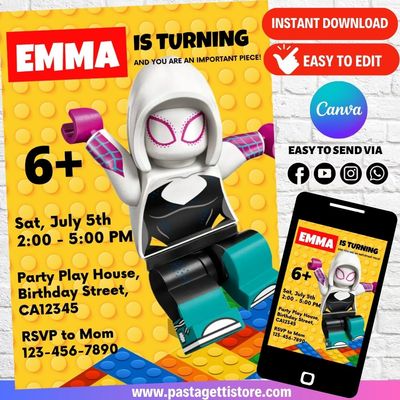 Lego Spider Gwen Birthday Invitation