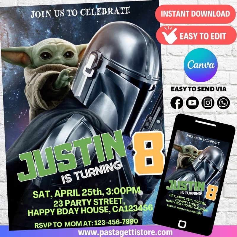 The Mandalorian and Grogu Star Wars Invitation