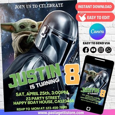 The Mandalorian and Grogu Star Wars Invitation