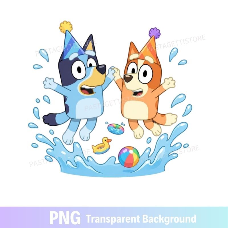 Bluey Bingo Summer Pool Party PNG
