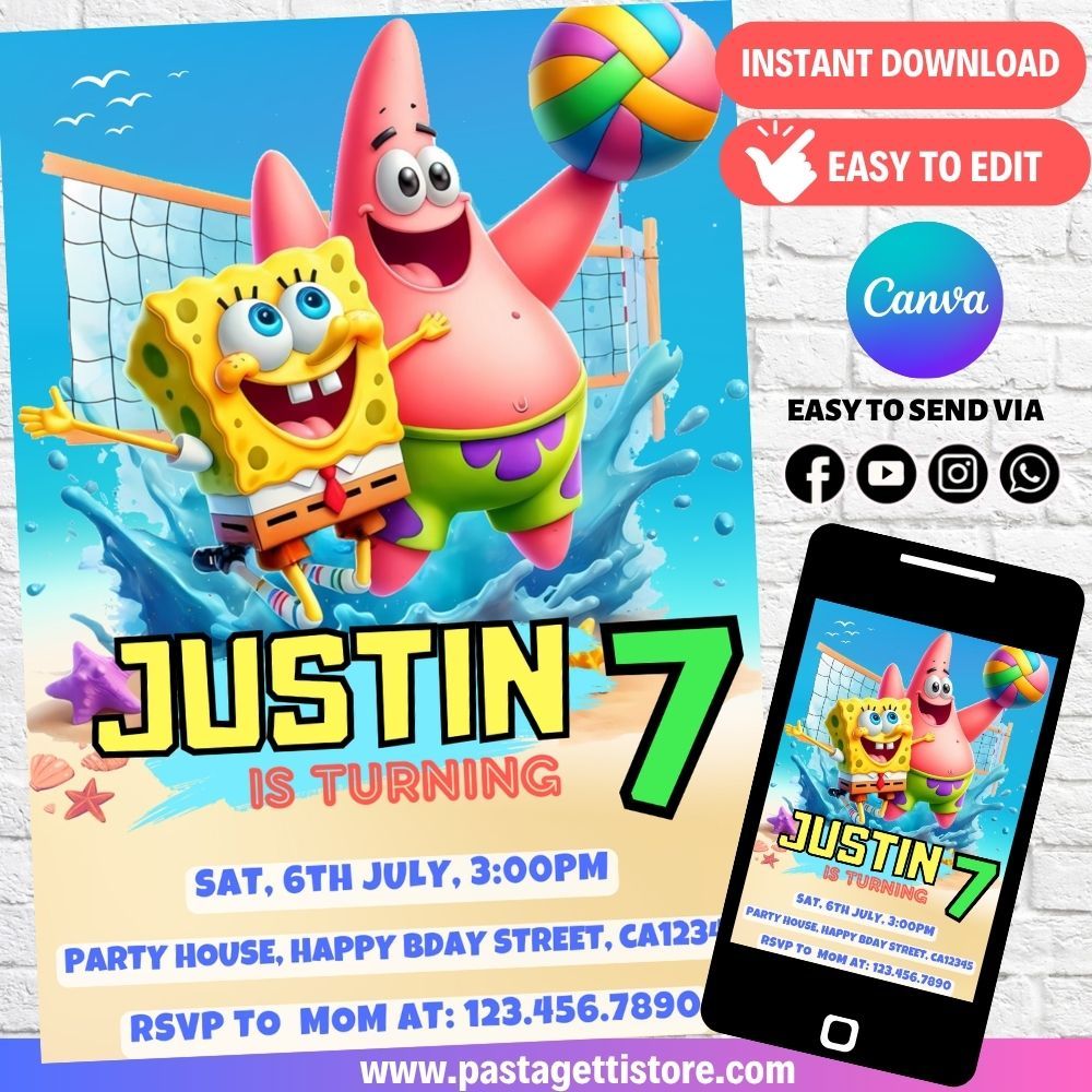 SpongeBob SquarePants Pool Party Invitation