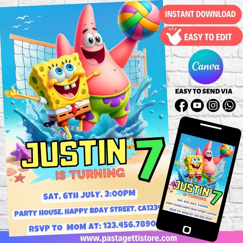 SpongeBob SquarePants Pool Party Invitation