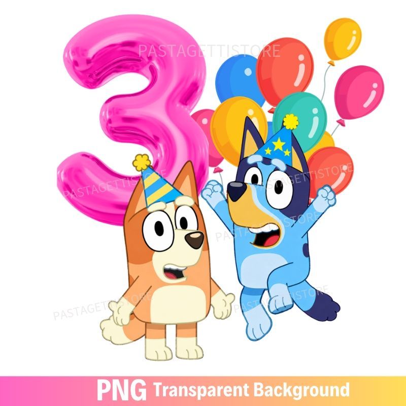Bluey Bingo 3rd Birthday PNG Transparent