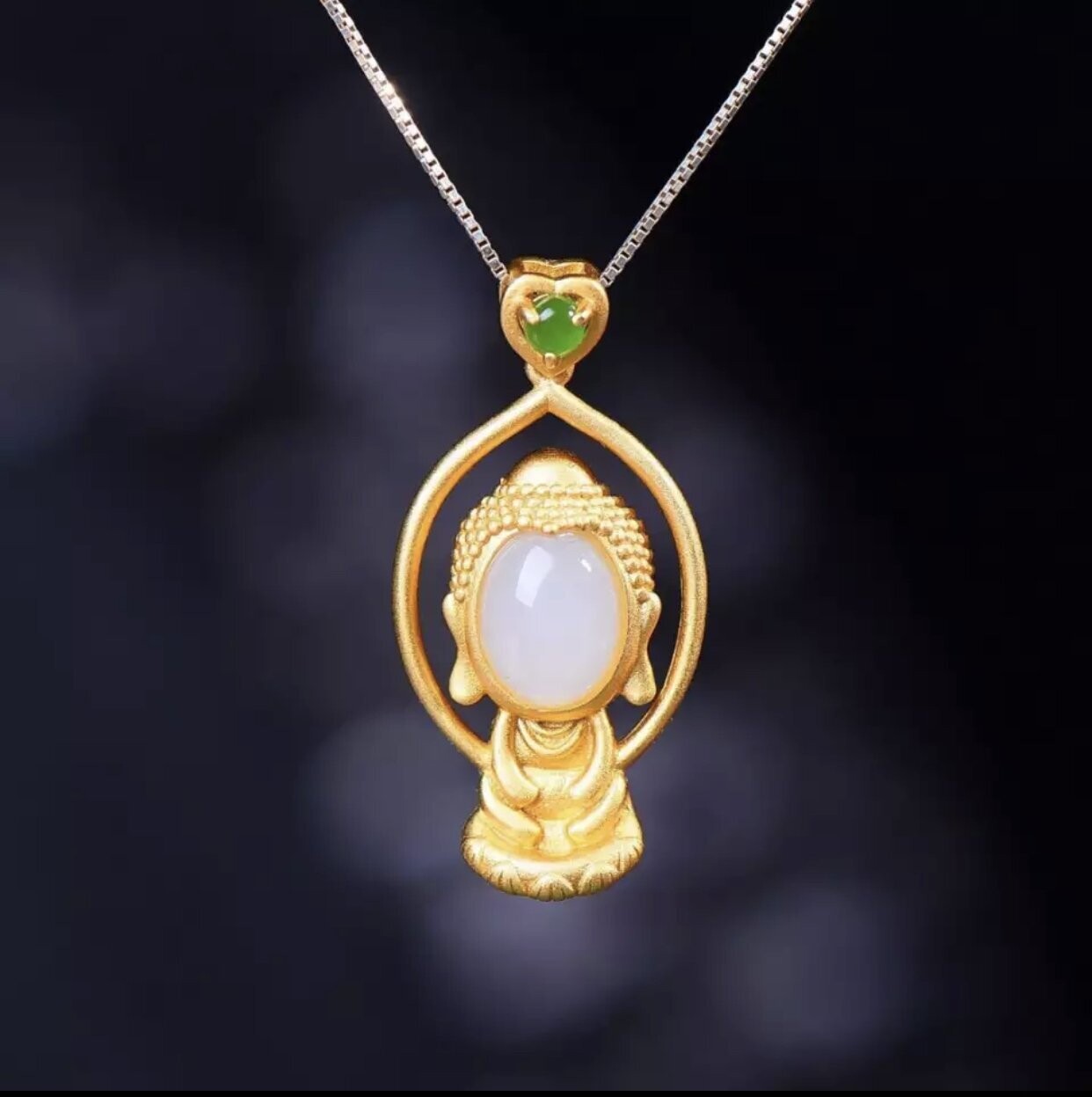 'Buddha' Jade  Anhänger + Kette 925S, vergoldet
