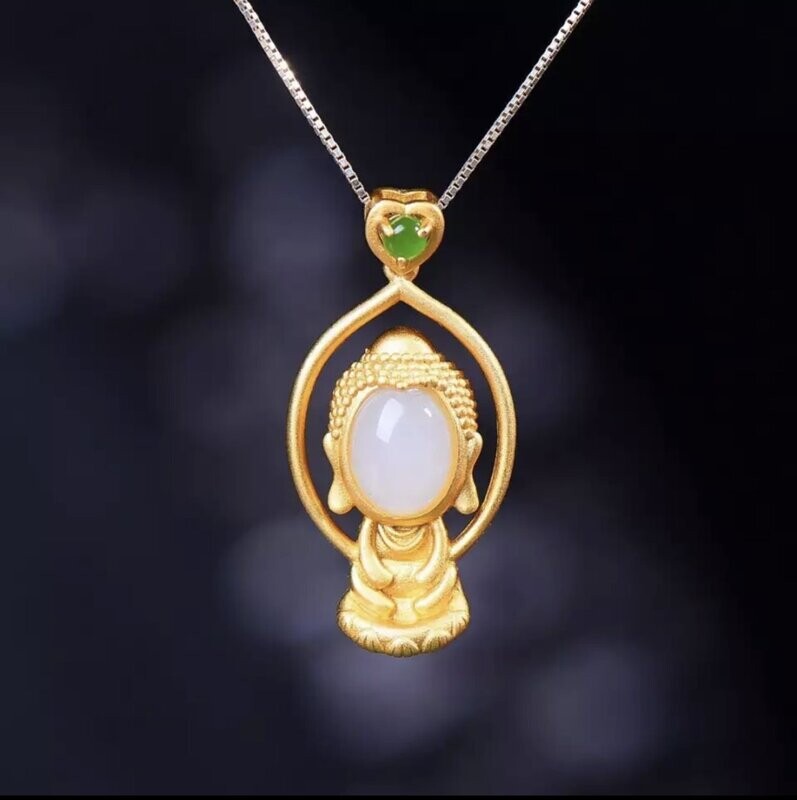 'Buddha' Jade Anhänger + Kette 925S, vergoldet 'Buddha' Jade Anhänger + Kette 925S, vergoldet