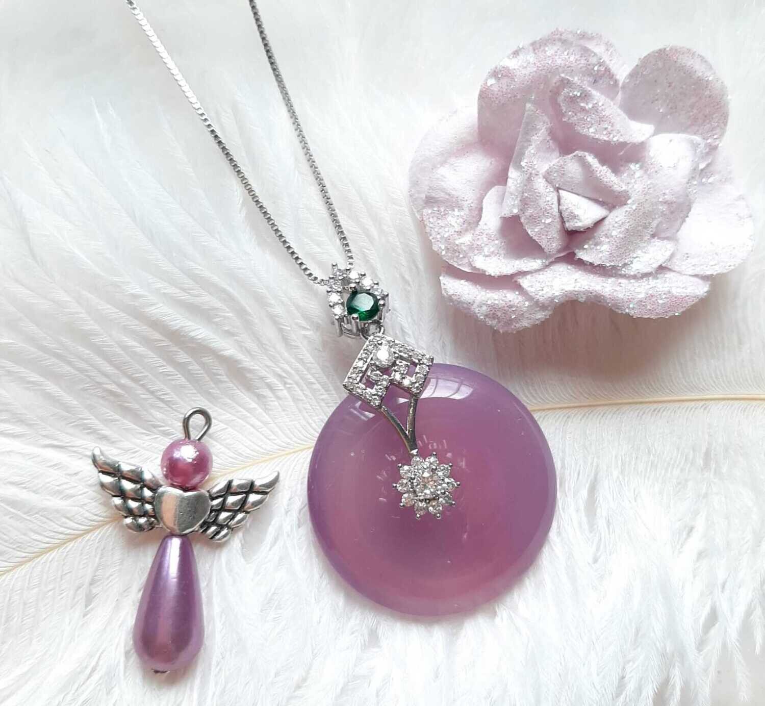 Zart violett Hetian Jade Anhänger, 925S + gratis Kette